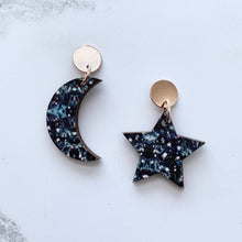 Load image into Gallery viewer, Statement Moon & Star Drop Earrings