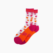 Load image into Gallery viewer, Love Hearts Combed Cotton Sheer Pop Socks in Orange/Pink