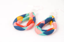 Load image into Gallery viewer, Geometric Harlequin Print Fabric Cord Hoop Earrings