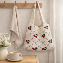 Load image into Gallery viewer, Cherry Picnic Knit Tote Bag