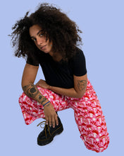 Load image into Gallery viewer, Rebel Romance Red & Pink Mushroom Wide Leg Cropped Trousers