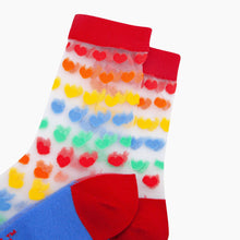Load image into Gallery viewer, Rainbow Love Hearts Combed Cotton Sheer Pop Socks