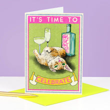 Load image into Gallery viewer, Time To Celebrate Ginger Cat Greetings Card