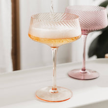 Load image into Gallery viewer, Set of 2 Pink/Peach Twist Champagne Coupe Glasses