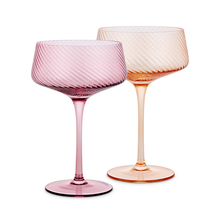 Load image into Gallery viewer, Set of 2 Pink/Peach Twist Champagne Coupe Glasses