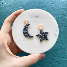 Load image into Gallery viewer, Statement Moon & Star Drop Earrings