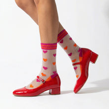 Load image into Gallery viewer, Love Hearts Combed Cotton Sheer Pop Socks in Orange/Pink