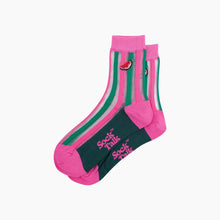 Load image into Gallery viewer, Watermelon Stripes Combed Cotton Sheer Pop Socks in Pink