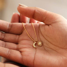 Load image into Gallery viewer, Gold Sun and Moon Charm Necklace