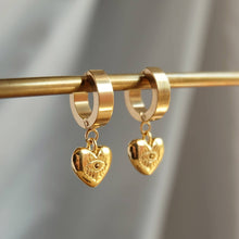 Load image into Gallery viewer, Evil Eye Heart Charm Huggie Hoop Earrings