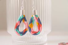 Load image into Gallery viewer, Geometric Harlequin Print Fabric Cord Hoop Earrings