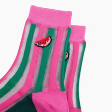 Load image into Gallery viewer, Watermelon Stripes Combed Cotton Sheer Pop Socks in Pink