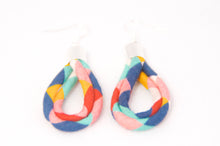 Load image into Gallery viewer, Geometric Harlequin Print Fabric Cord Hoop Earrings