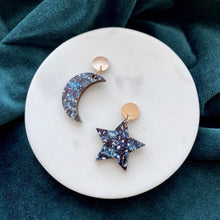 Load image into Gallery viewer, Statement Moon & Star Drop Earrings