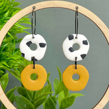 Load image into Gallery viewer, Yellow Dalmatian Print Cut-out Hoop Earrings