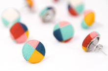 Load image into Gallery viewer, Geometric Harlequin Print Fabric Stud Earrings