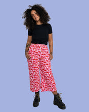 Load image into Gallery viewer, Rebel Romance Red & Pink Mushroom Wide Leg Cropped Trousers