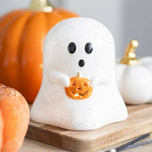 Load image into Gallery viewer, Ghost With Pumpkin Halloween Tealight Candle Holder