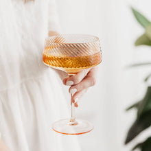 Load image into Gallery viewer, Set of 2 Pink/Peach Twist Champagne Coupe Glasses