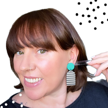 Load image into Gallery viewer, Emerald Green & Monochrome Stripe Earrings