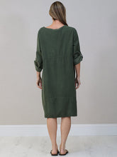 Load image into Gallery viewer, Forest Green Tabbed Sleeve Corduroy Dress