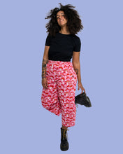 Load image into Gallery viewer, Rebel Romance Red & Pink Mushroom Wide Leg Cropped Trousers