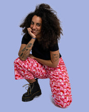 Load image into Gallery viewer, Rebel Romance Red & Pink Mushroom Wide Leg Cropped Trousers