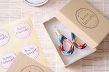 Load image into Gallery viewer, Geometric Harlequin Print Fabric Cord Hoop Earrings