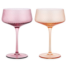 Load image into Gallery viewer, Set of 2 Pink/Peach Twist Champagne Coupe Glasses