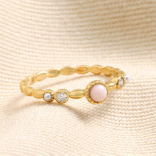 Load image into Gallery viewer, Dainty Rose Quartz and Crystal Gold Ring
