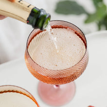 Load image into Gallery viewer, Set of 2 Pink/Peach Twist Champagne Coupe Glasses