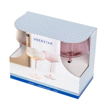 Load image into Gallery viewer, Set of 2 Pink/Peach Twist Champagne Coupe Glasses
