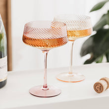 Load image into Gallery viewer, Set of 2 Pink/Peach Twist Champagne Coupe Glasses