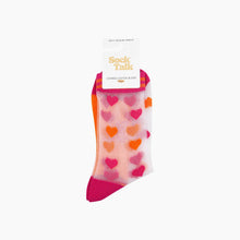 Load image into Gallery viewer, Love Hearts Combed Cotton Sheer Pop Socks in Orange/Pink