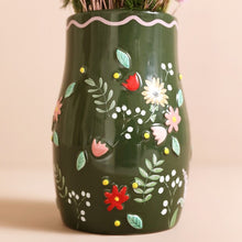 Load image into Gallery viewer, Forest Green Floral Vase