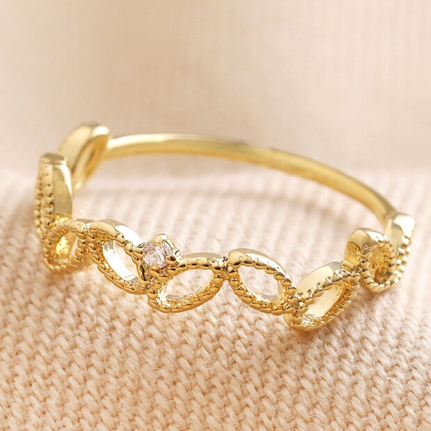 Leaf & Crystal Gold Ring