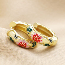 Load image into Gallery viewer, Pink Cloisonné Hoop Earrings