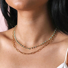Load image into Gallery viewer, Teal Stone Droplet and Gold Cable Chain Layered Necklace
