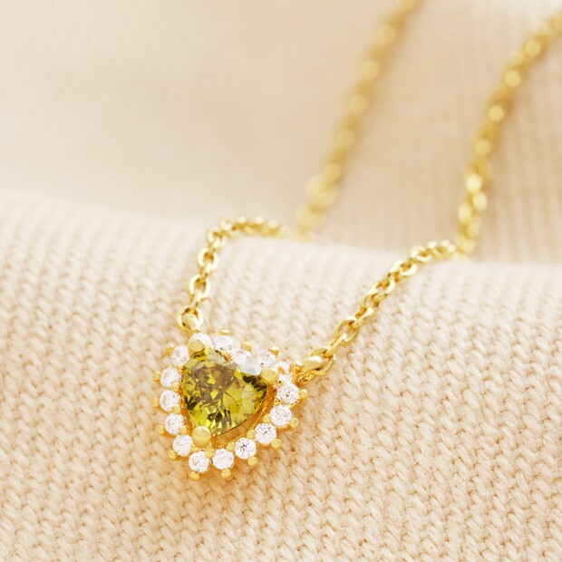 Green Crystal Heart Gold Chain Necklace