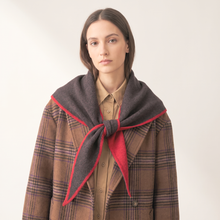 Load image into Gallery viewer, Contrast Trim Knitted Triangle Scarf in Brown &amp; Red

