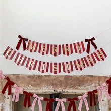 Load image into Gallery viewer, Stripey &#39;Merry Christmas&#39; Card Banner With Velvet Bows
