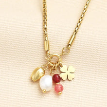 Load image into Gallery viewer, Gold Clover &amp; Barrel Charm Necklace
