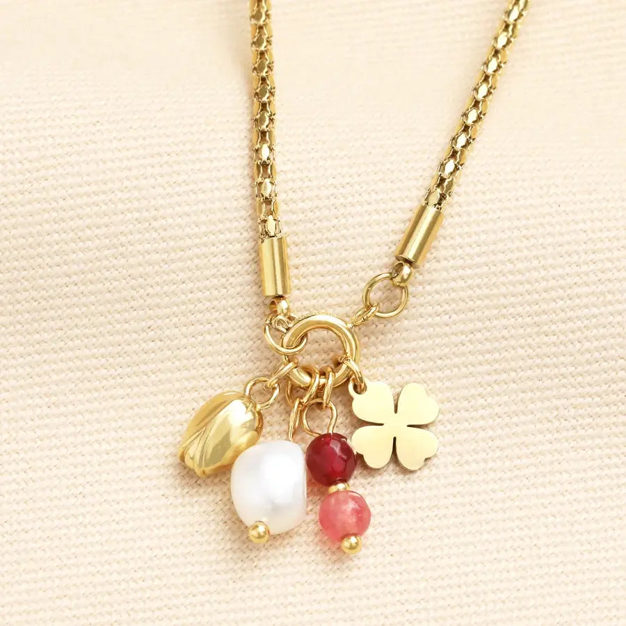 Gold Clover & Barrel Charm Necklace