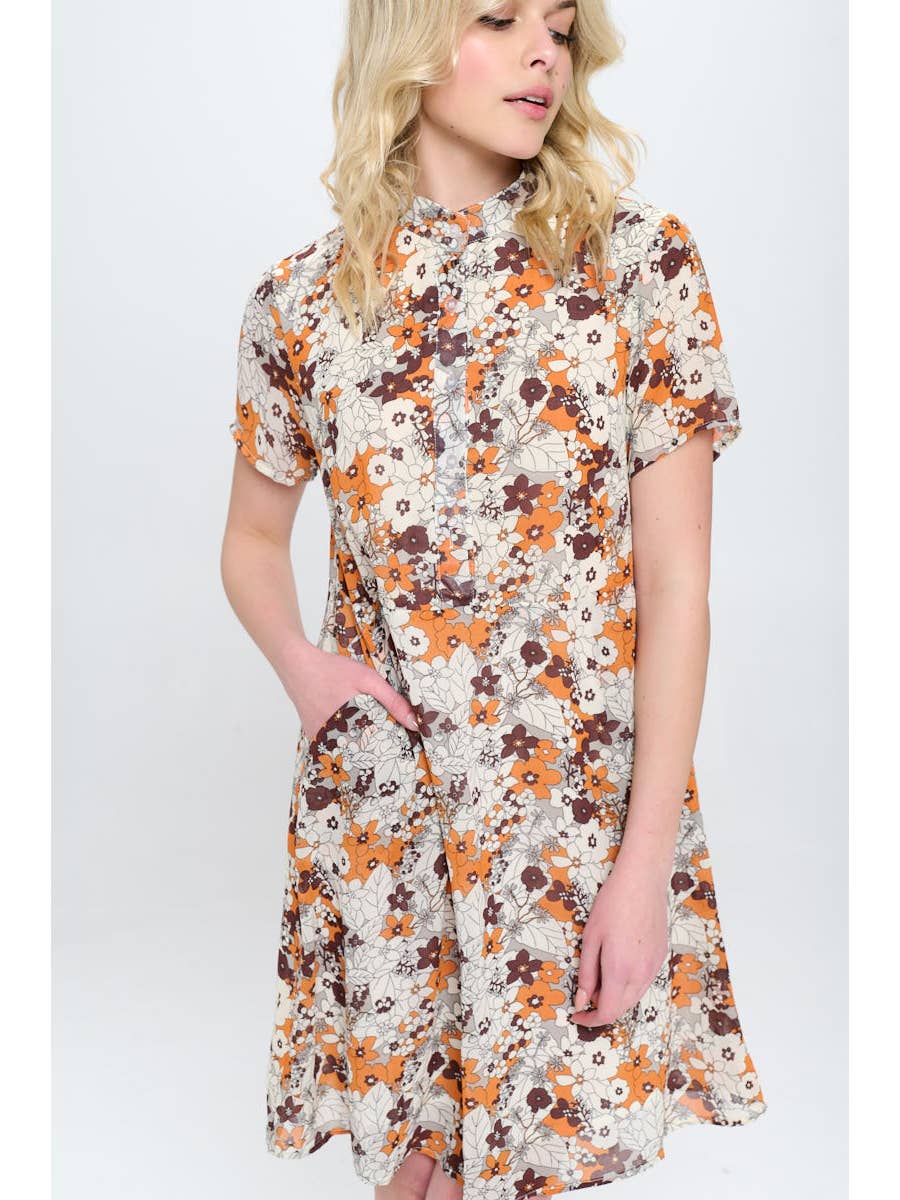 Retro Floral Print Dress