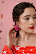 Load image into Gallery viewer, Dark Pink Heart Striped Earrings
