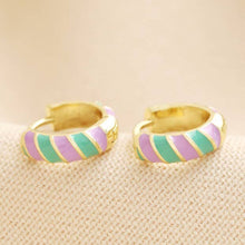 Load image into Gallery viewer, Purple &amp; Green Enamel Striped Huggie Hoop Earring
