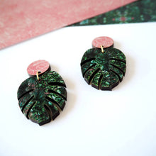 Load image into Gallery viewer, Green Monstera Drop Earrings
