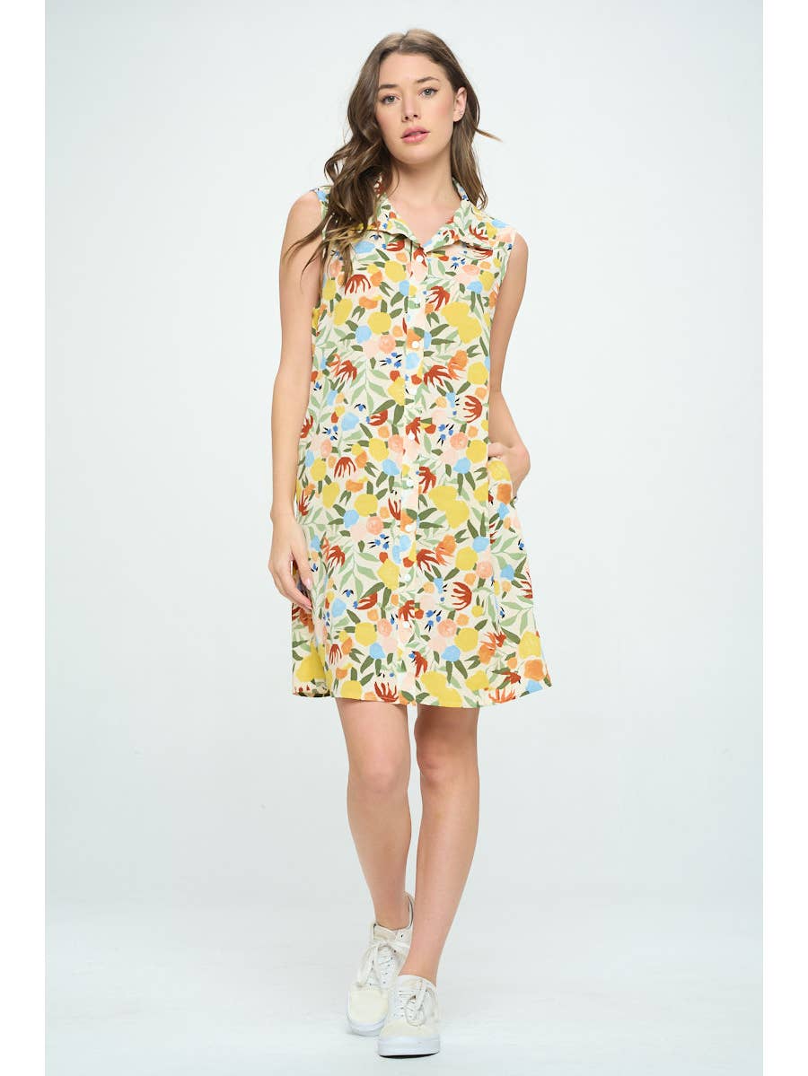 Abstract Floral Print Dress