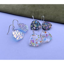 Load image into Gallery viewer, Black Rainbow Glitter Mini Arch Drop Earrings
