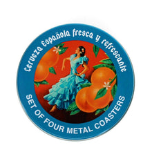 Load image into Gallery viewer, Set of 4 Cerveza Española Metal Coasters
